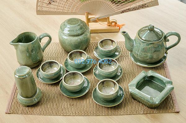 Ấm Chén Hỏa Biến Xanh Thiên Thanh Ngọc Bích
