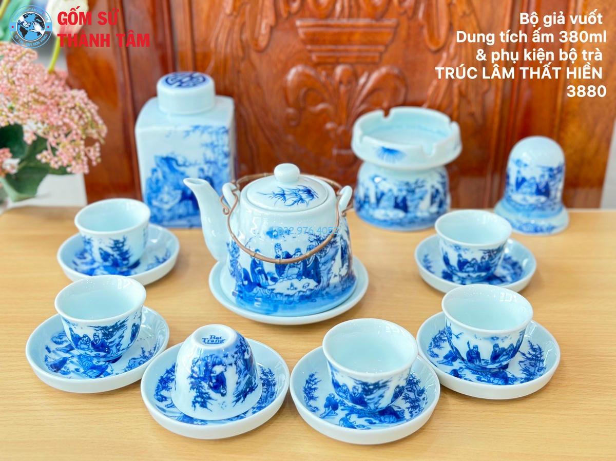 Ấm Chén Men Lam Trơn | Giả Vuốt