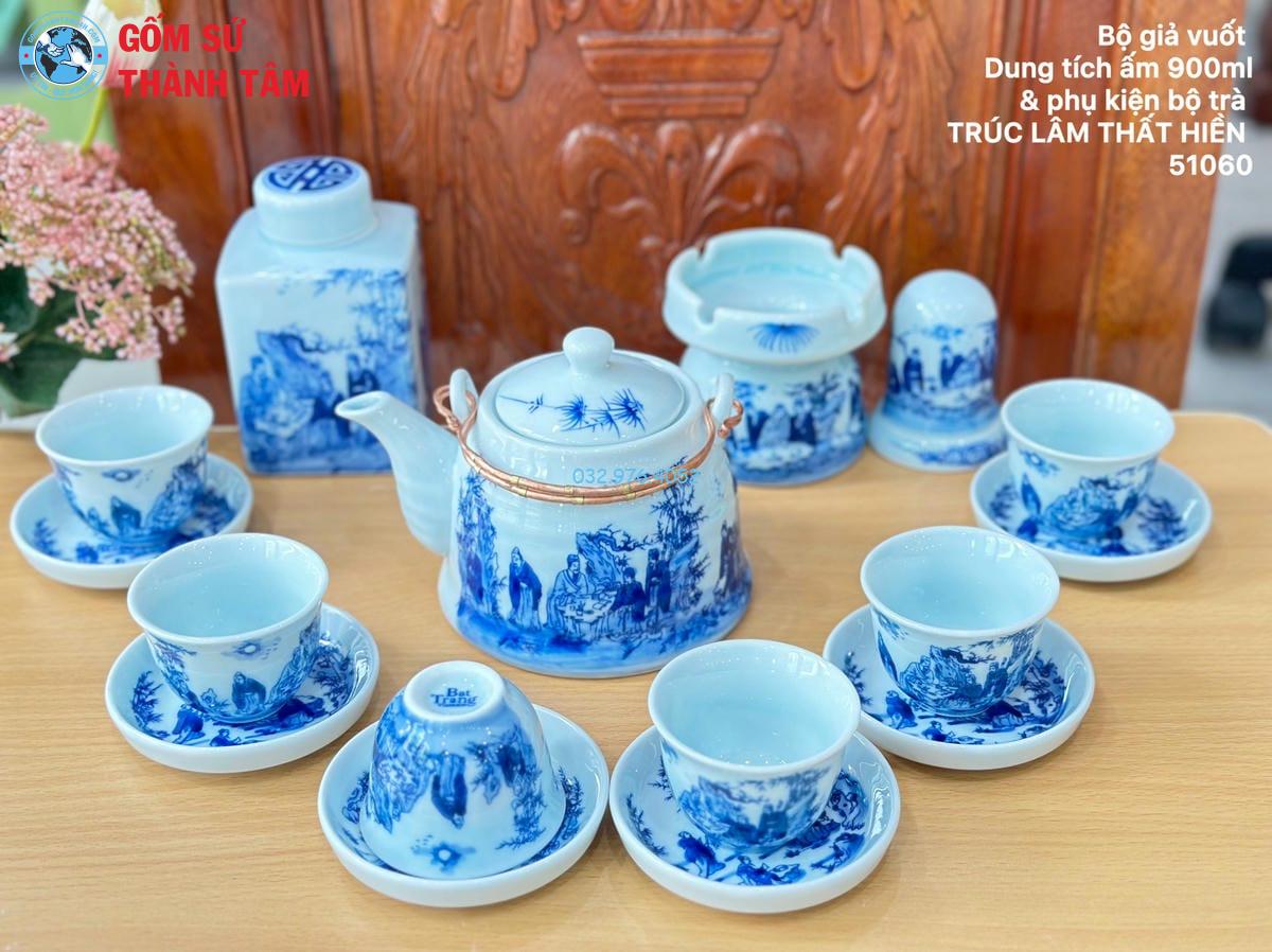 Ấm Chén Men Lam Trơn | Giả Vuốt