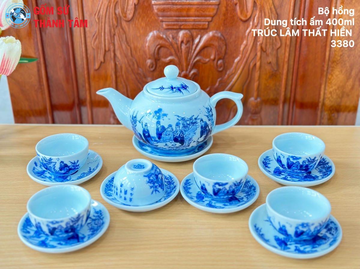Ấm Chén Men Lam Trơn | Quả Hồng