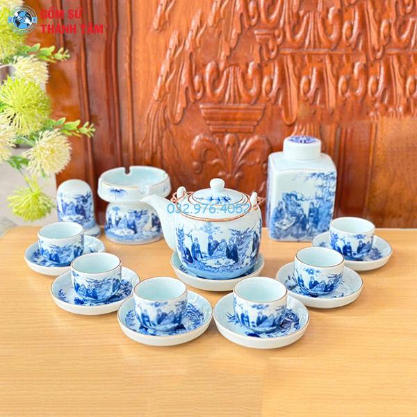 Ấm Chén Men Lam Vàng Kim | Bộ Vại