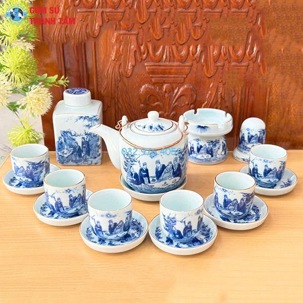 Ấm Chén Men Lam Vàng Kim | Bộ Vại