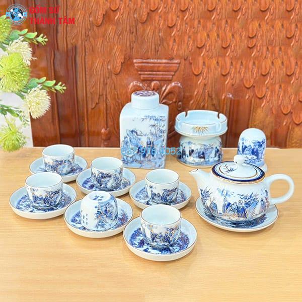 Ấm Chén Men Lam Vàng Kim | Giả Vuốt