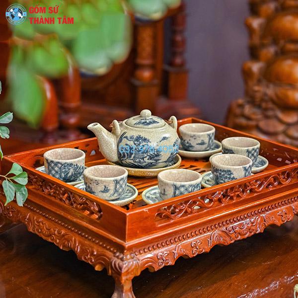 Ấm chén men rạn trơn nhật sơn thuỷ