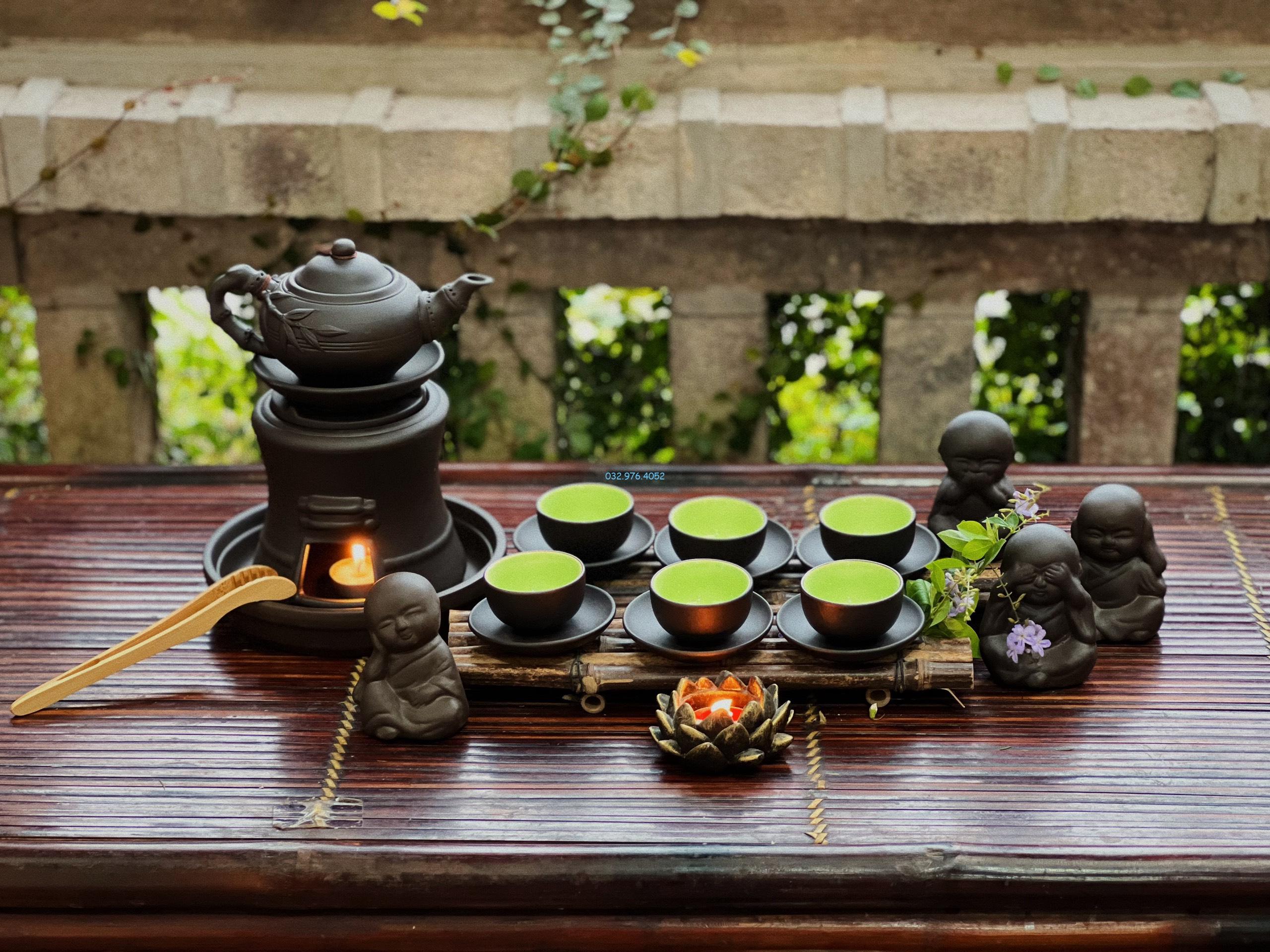 Ấm Chén Tử Sa Men Đen Đĩa Rời