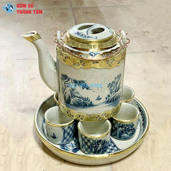 Ấm tích men rạn hoạ tiết Sơn Thuỷ Hữu Tình