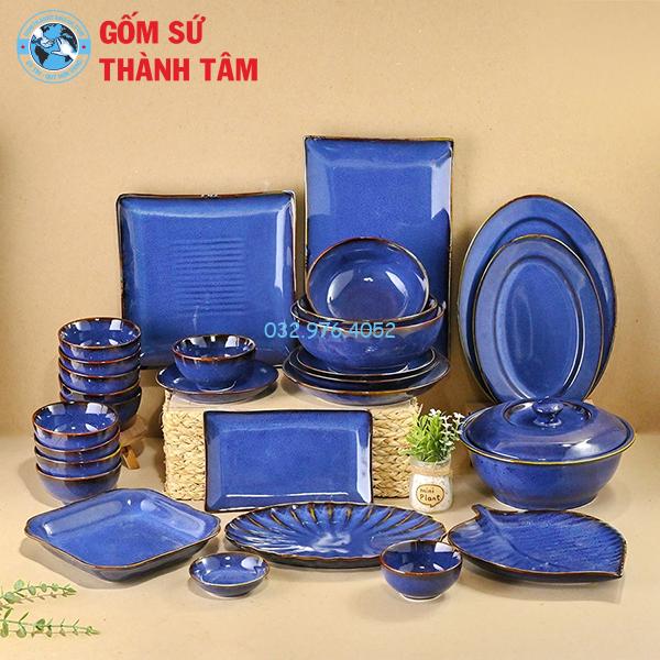 Bát đĩa nhà hàng xanh hoả biển đậm