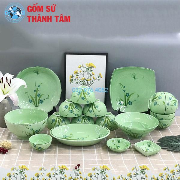 Bát đĩa xanh ngọc xanh hoa văn