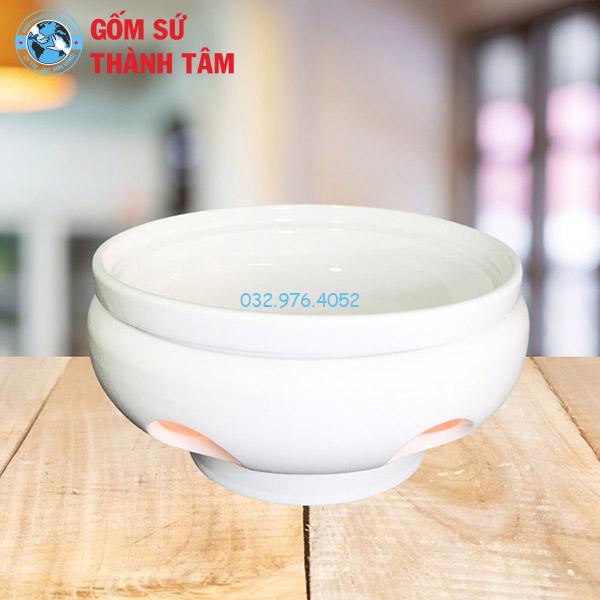 Bát hầm nóng thức ăn bếp tròn thấp trắng