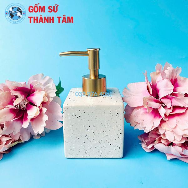 Bình đựng dầu gội gốm sứ dáng vuông