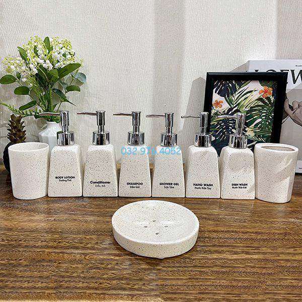 Bình đựng sữa tắm dáng bình thang men kem tiêu