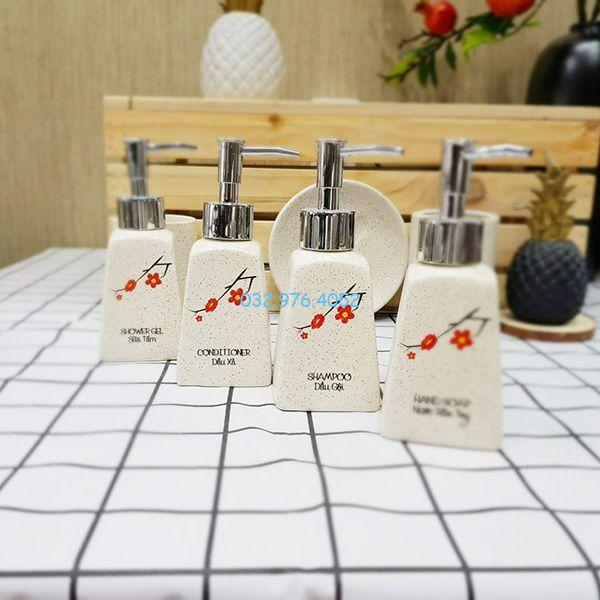 Bình đựng sữa tắm dáng bình thang men kem tiêu