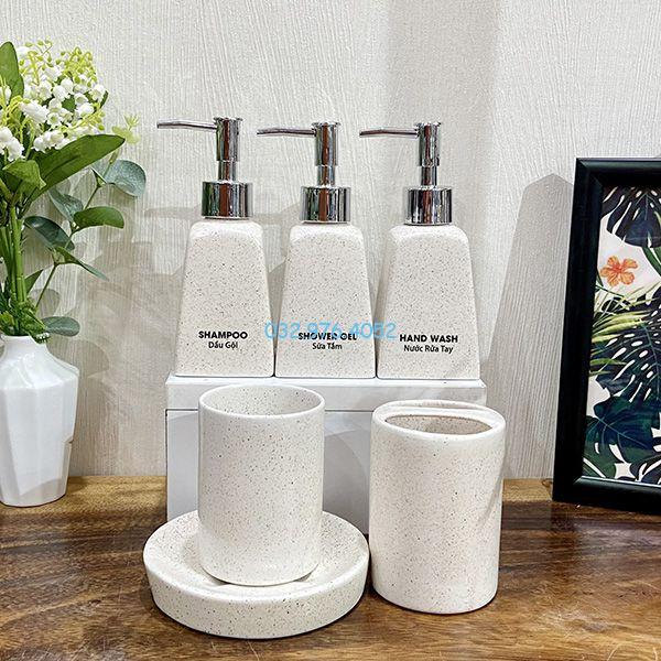 Bình đựng sữa tắm dáng bình thang men kem tiêu