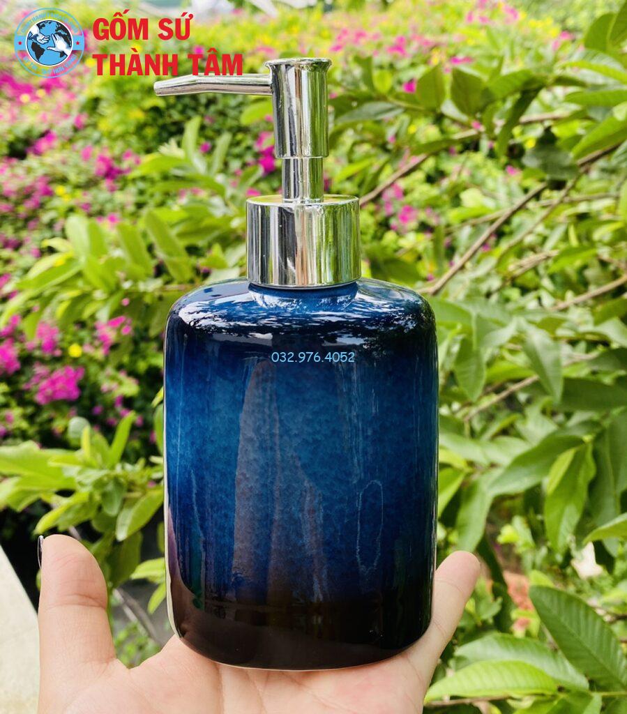 Bình đựng sữa tắm gốm sứ men hỏa biến xanh