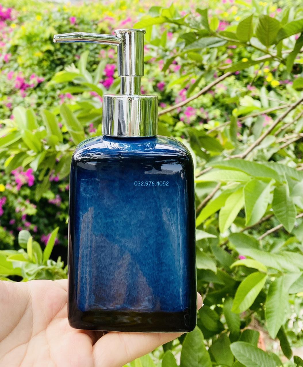 Bình đựng sữa tắm gốm sứ men hỏa biến xanh