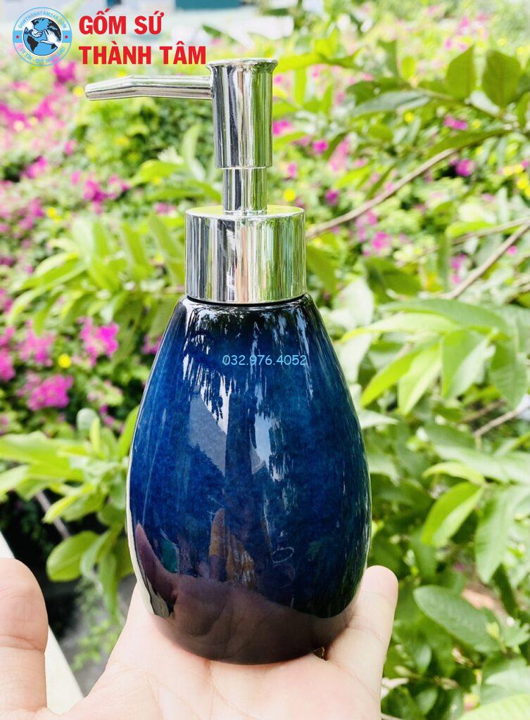 Bình đựng sữa tắm gốm sứ men hỏa biến xanh