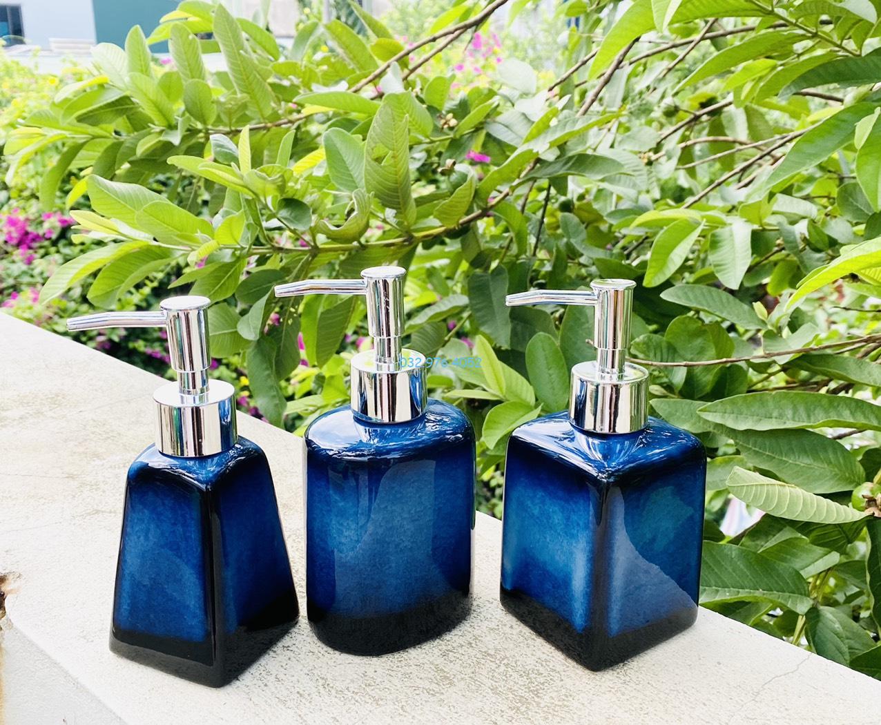 Bình đựng sữa tắm gốm sứ men hỏa biến xanh