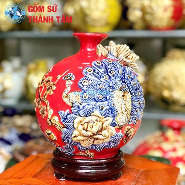 Bình hút lộc công đào đuôi xoè mẫu thường