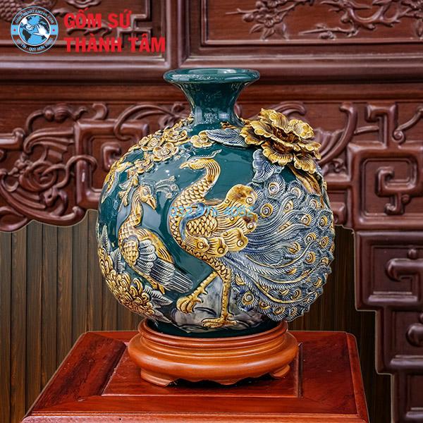Bình hút lộc công đào tỉ mỉ mẫu cao cấp