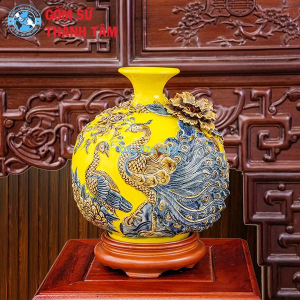 Bình hút lộc công đào tỉ mỉ mẫu cao cấp