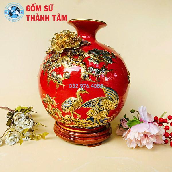 Bình hút lộc màu đỏ thuận buồm xuôi gió đắp nổi vẽ vàng