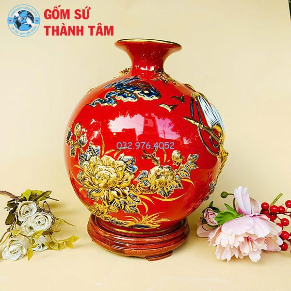 Bình hút lộc màu đỏ thuận buồm xuôi gió đắp nổi vẽ vàng
