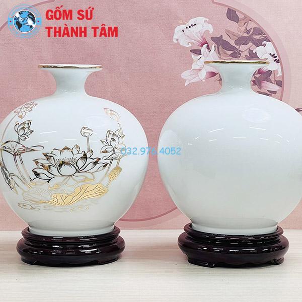 Bình hút lộc mệnh kim hoa sen trơn 24k