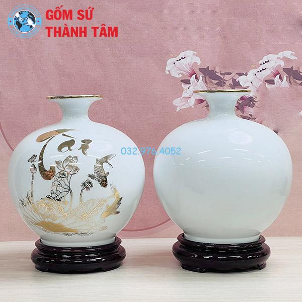 Bình hút lộc mệnh kim lý ngư vọng nguyệt trơn 24k