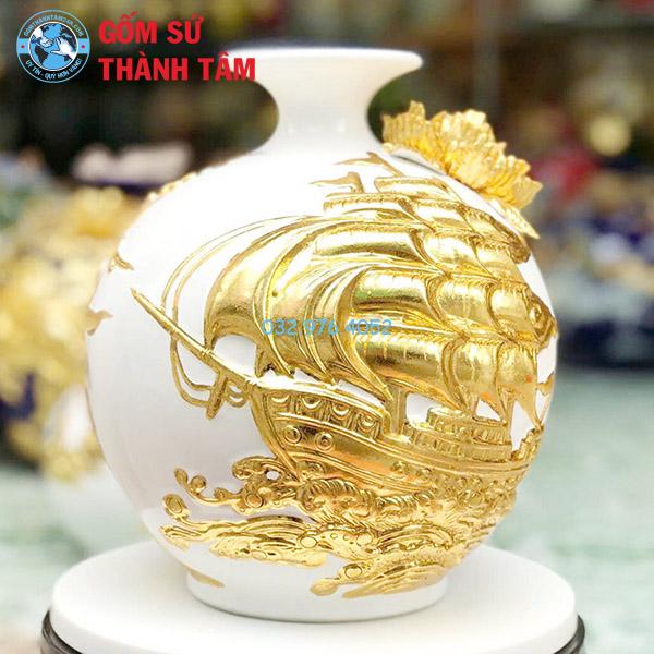 Bình hút lộc mệnh kim thuận buồm xuôi gió đắp nổi dát vàng