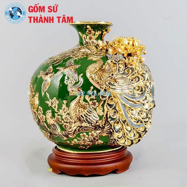Bình hút lộc mệnh mộc công đào đắp nổi vẽ vàng