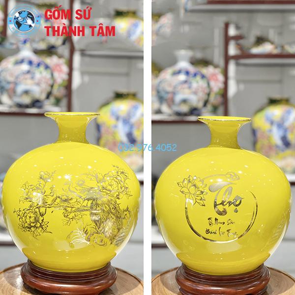 Bình hút lộc mệnh thổ công đào trơn 24k