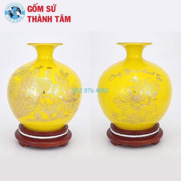 Bình hút lộc mệnh thổ công đào trơn 24k