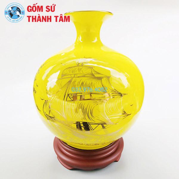 Bình hút lộc mệnh thổ thuộm buồm xuôi gió trơn 24k