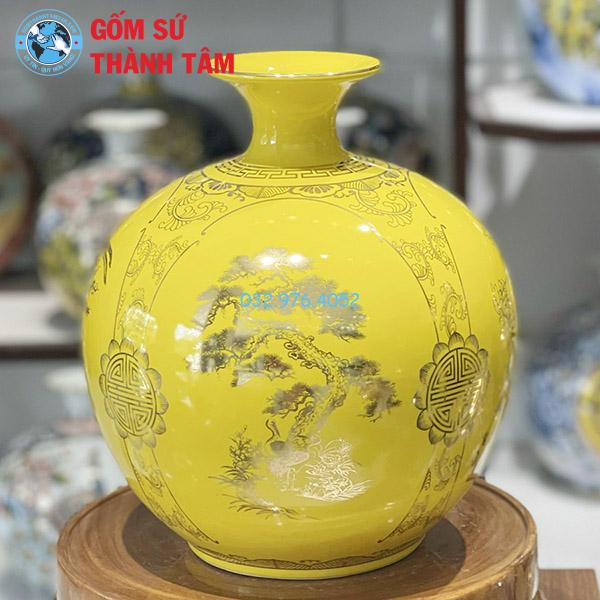 Bình hút lộc mệnh thổ tứ quý trơn 24k