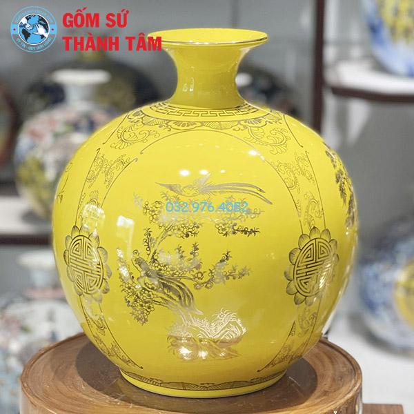 Bình hút lộc mệnh thổ tứ quý trơn 24k