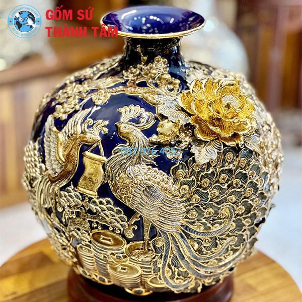 Bình hút lộc mệnh Thuỷ công đào đắp nổi vẽ vàng