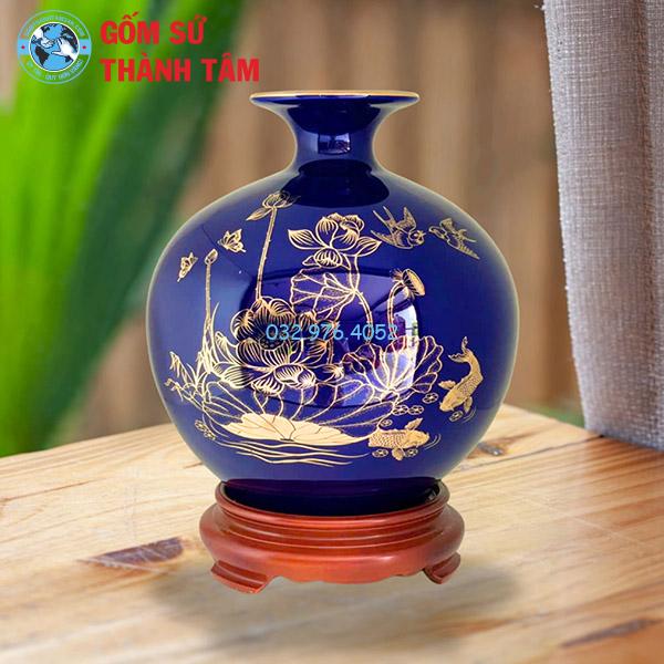 Bình hút lộc mệnh Thuỷ hoa sen trơn 24k