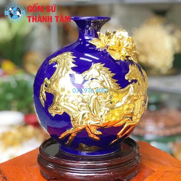 Bình hút lộc mệnh Thuỷ mã đáo thành công đắp nổi dát vàng