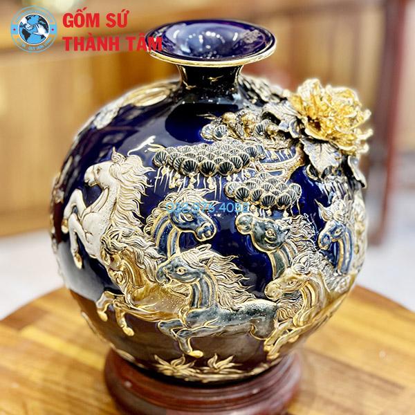 Bình hút lộc mệnh Thuỷ mã đáo thành công đắp nổi vẽ vàng
