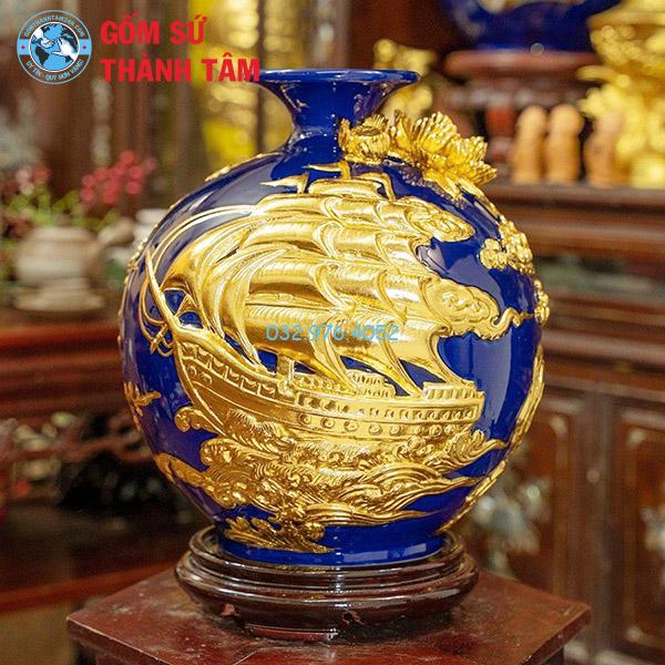 Bình hút lộc mệnh Thuỷ thuận buồm xuôi gió đắp nổi dát vàng