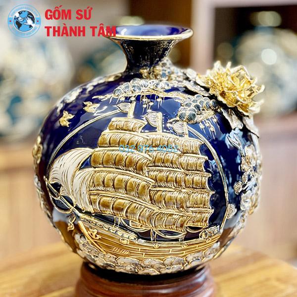 Bình hút lộc mệnh Thuỷ thuận buồm xuôi gió đắp nổi vẽ vàng