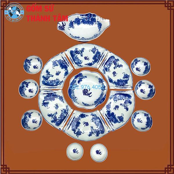 Bộ Bát Đĩa Thắp Hương Men Trắng Rồng