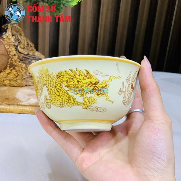 Bộ Bát Đĩa Thắp Hương Men Vàng Rồng