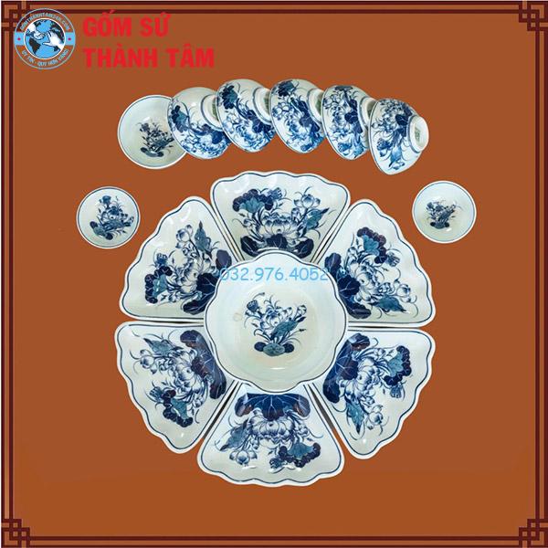 Bộ Bát Đĩa Thắp Hương Men Xanh Ngọc Sen