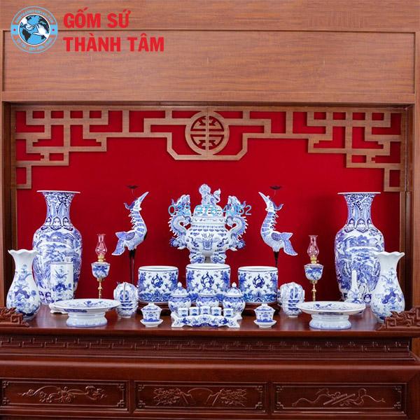 Bộ Đồ Thờ Gia Tiên Men Trắng Rồng