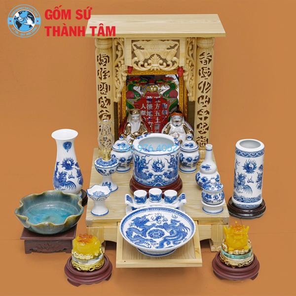 Bộ đồ thờ thần tài men trắng rồng