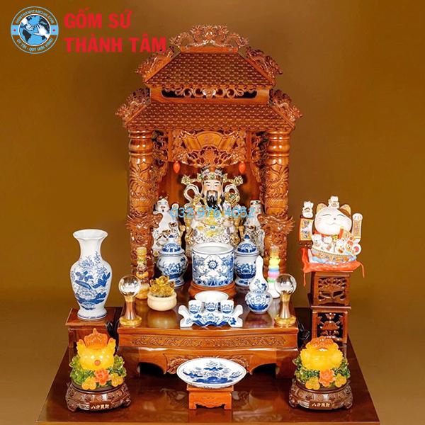Bộ đồ thờ thần tài men trắng rồng