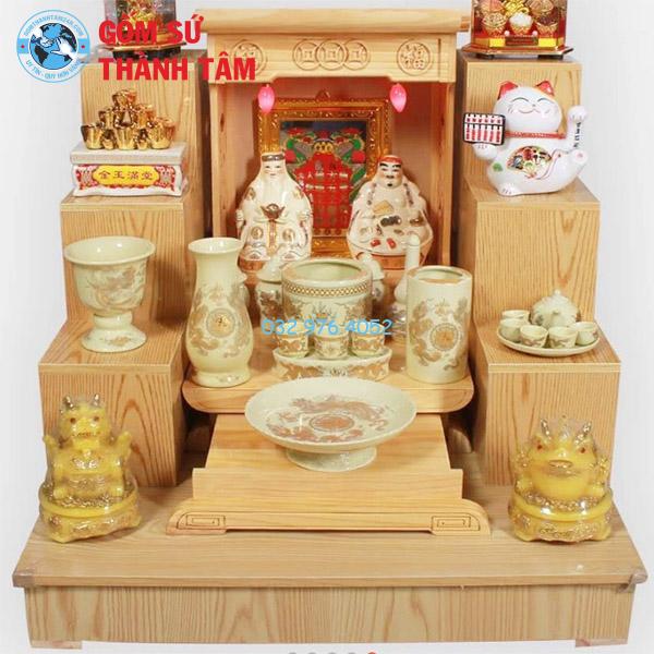 Bộ đồ thờ thần tài men vàng rồng