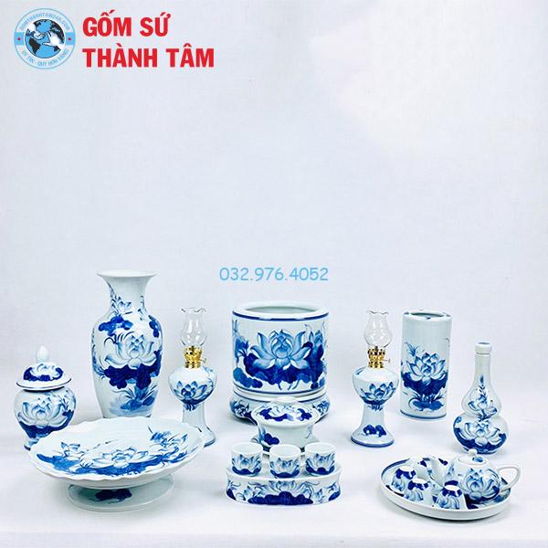 Bộ đồ thờ thần tài men xanh ngọc sen