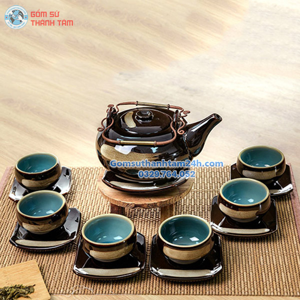 BỘ ẤM CHÉN HOẢ BIẾN MEN ĐEN ĐỘC ĐÁO ĐĨA RỜI